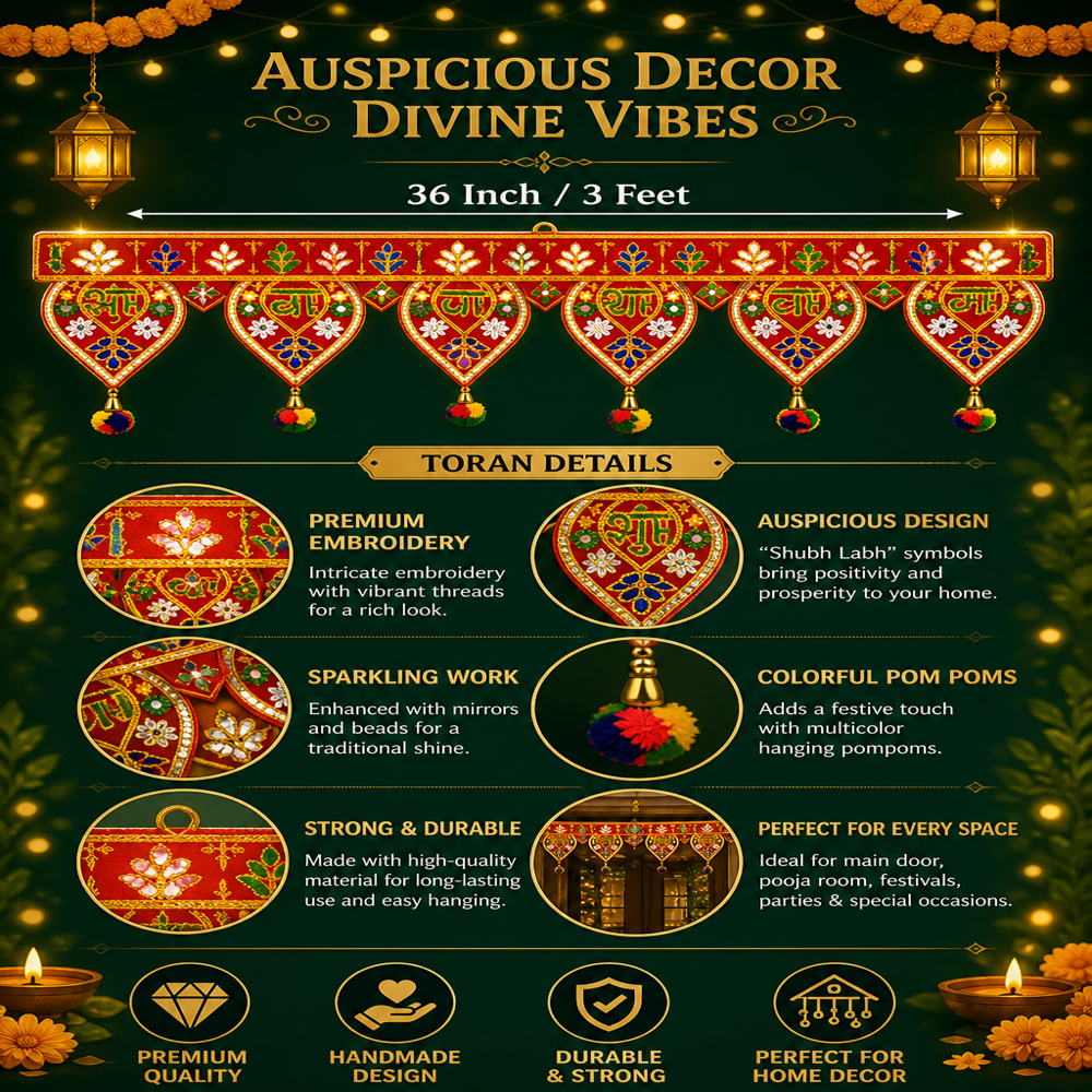 Krishna Handloom Festival Decorative Main Door Art J 10 - Color: Red