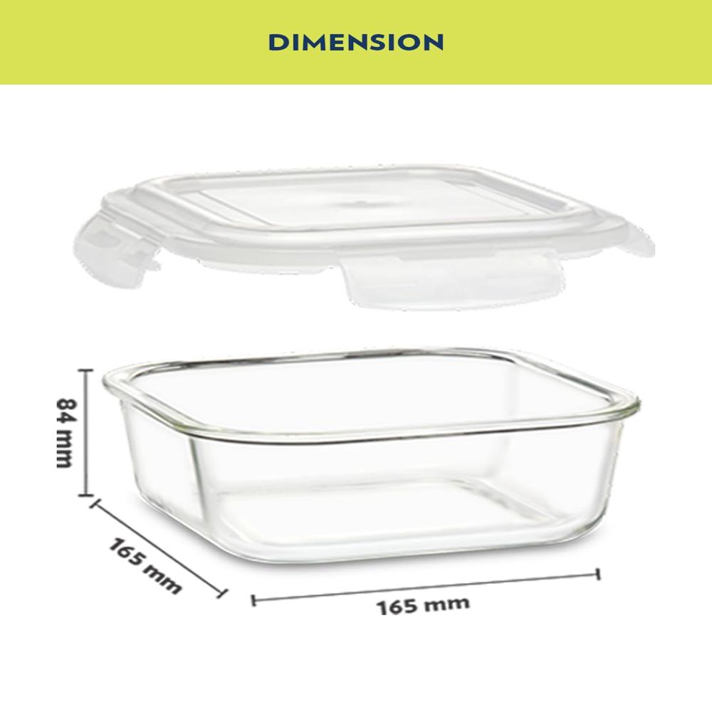 Borosil 800 ml Kube Pink Food Storage Container with Air Tight Lid | Square Shape Borosilicate Glass Organiser | Microwave & Dishwasher Safe | For Fridge, Kitchen Storage BGFGBKNS0107