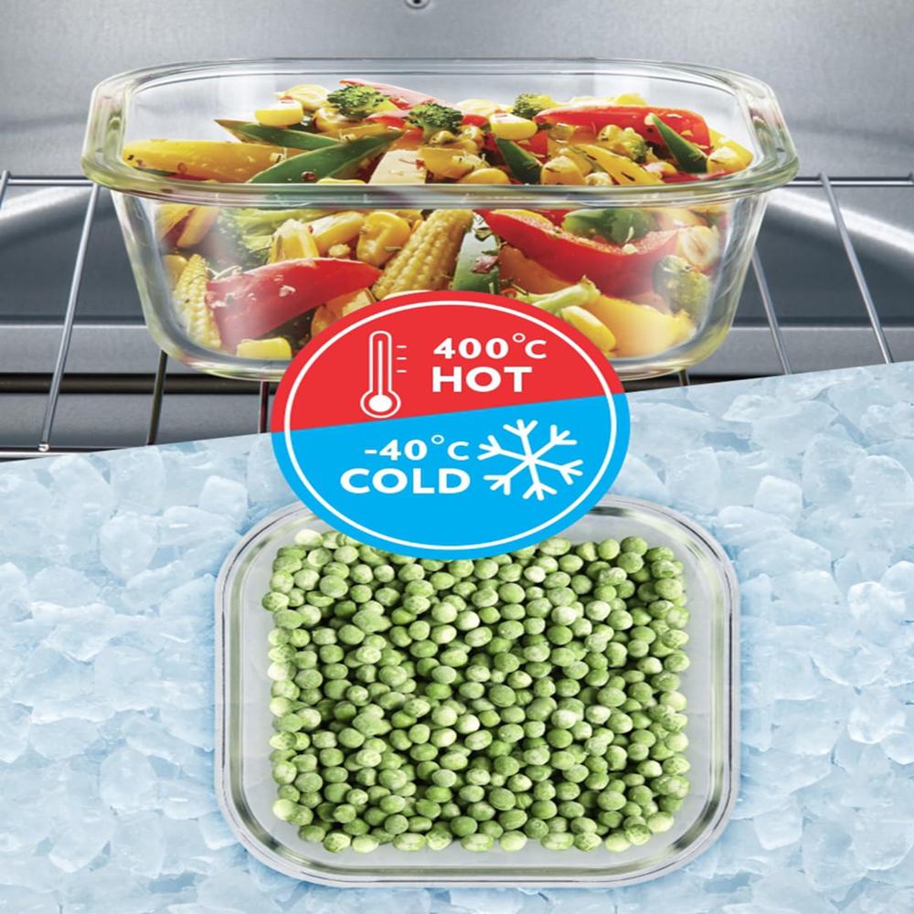 Borosil 800 ml Kube Pink Food Storage Container with Air Tight Lid | Square Shape Borosilicate Glass Organiser | Microwave & Dishwasher Safe | For Fridge, Kitchen Storage BGFGBKNS0107