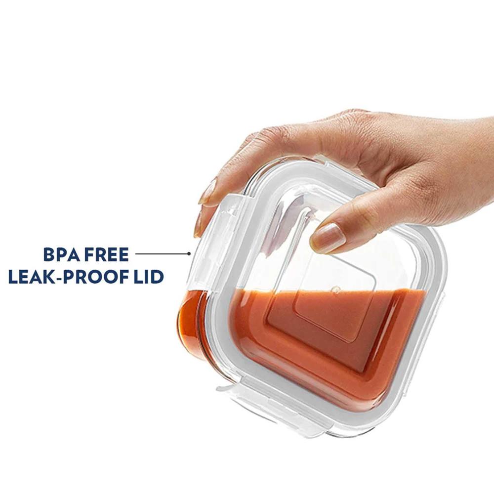 Borosil Klip N Store Glass Storage Container For Kitchen With Air-Tight Lid, Microwave & Oven Safe, Square, 1 L, Clear BGFGBKNS0104