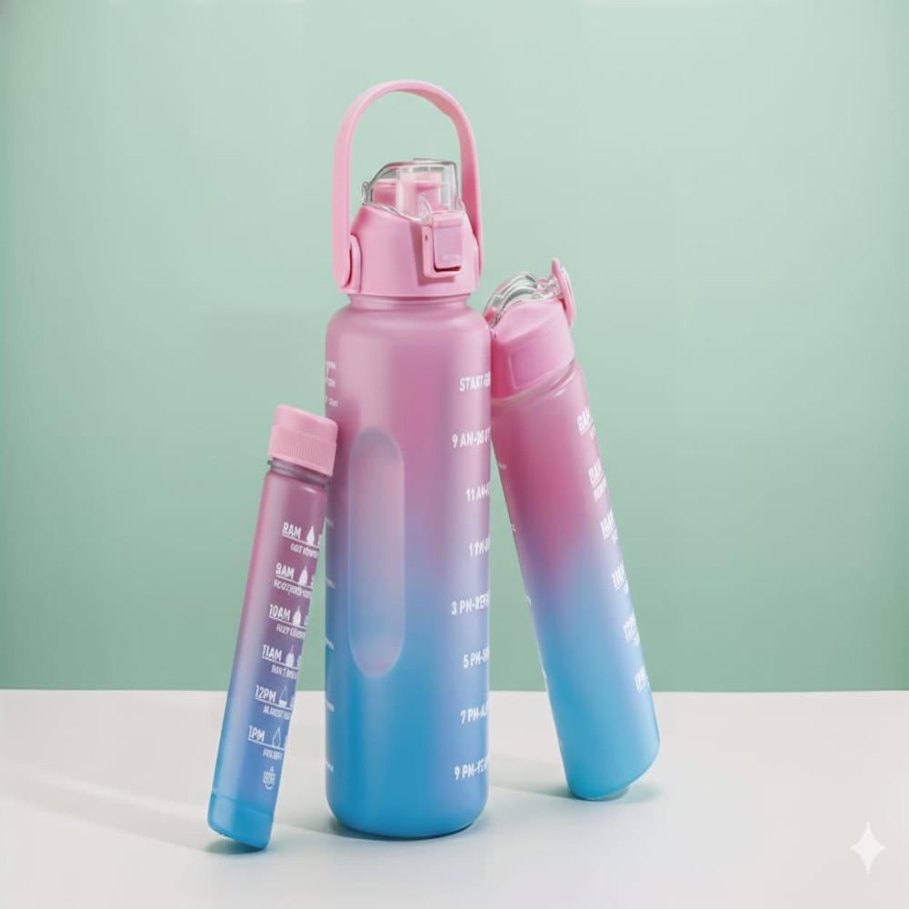 Set of 3 Transparent Motivational Water Bottle 