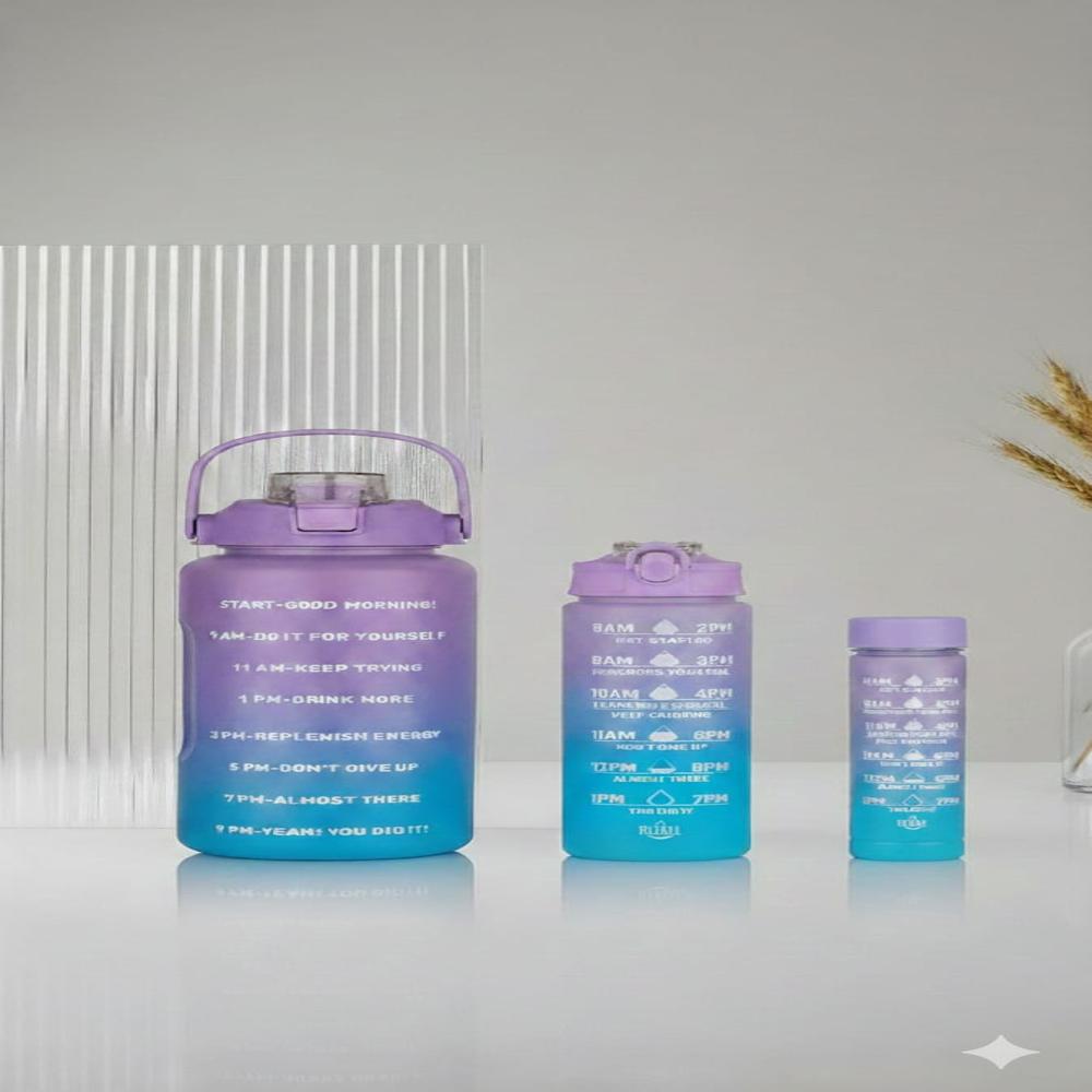 Set of 3 Transparent Motivational Water Bottle 