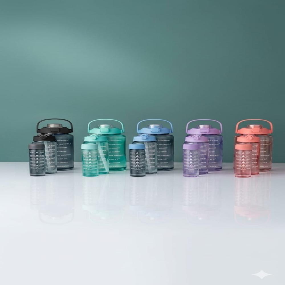 Set of 3 Transparent Motivational Water Bottle 