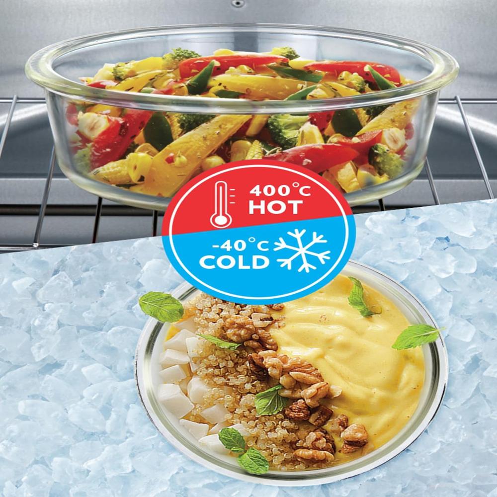 Borosil Klip n Store 950 ml Round Glass Food Storage Container with Air Tight Lid | Borosilicate Glass Container for Lunchbox | Microwave & Dishwasher Safe | Transparent BGFGBKNS0103
