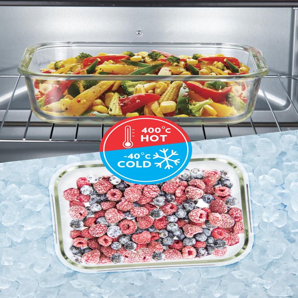 Borosil Klip n Store 370ml Rectanglular Food Storage Container with Airtght Glass Lid | Made in India Borosilicate Glass Container for Lunchbox | Microwave & Dishwasher Safe | Transparent BGFGBKNS0097