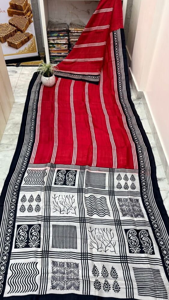 murshidabad pure silk hand Block printed sarees