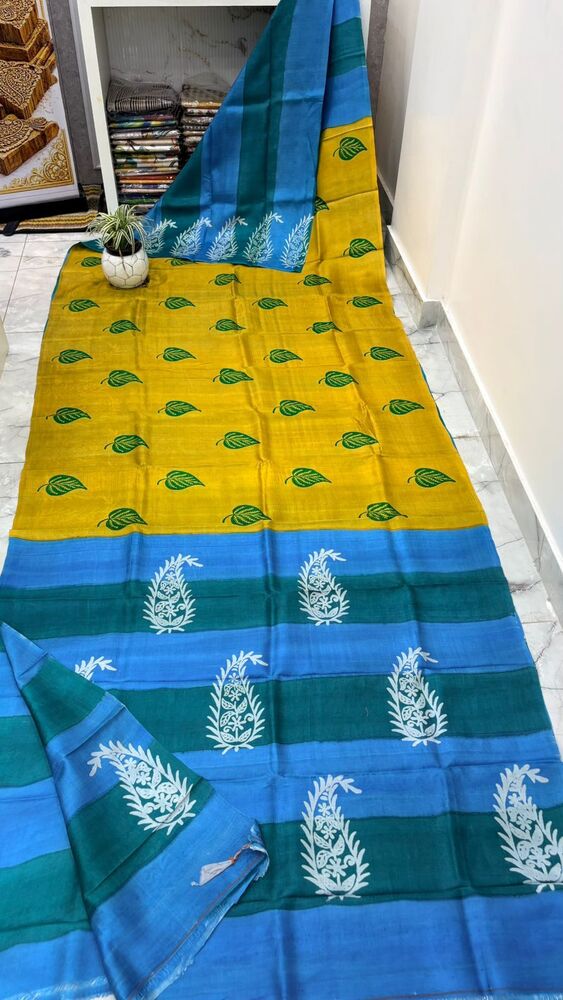 murshidabad pure silk hand Block printed sarees