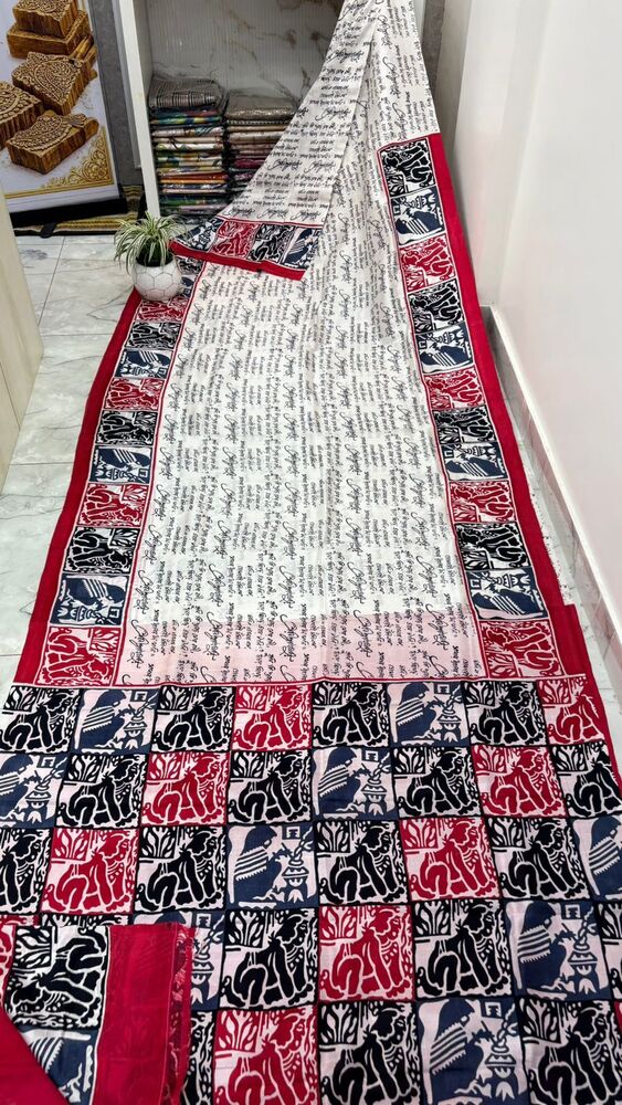 murshidabad pure silk hand Block printed sarees
