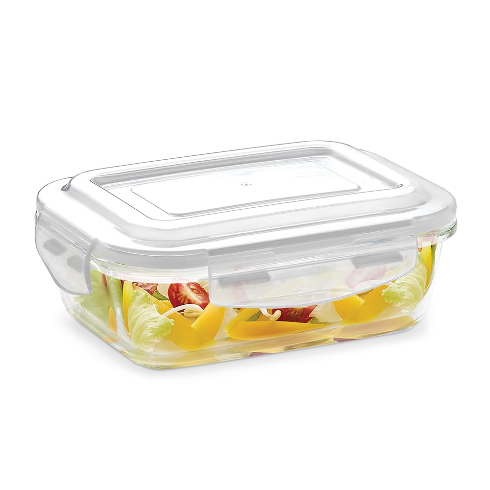 Borosil Klip n Store 120ml Rectanglular Food Storage Container with Airtght Glass Lid | Made in India Borosilicate Glass Container for Lunchbox | Microwave & Dishwasher Safe | Transparent BGFGBKNS0094
