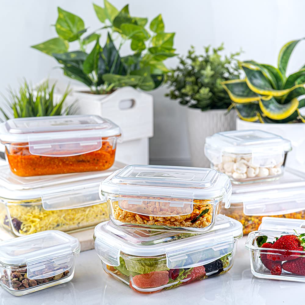 Borosil Klip N Store 1040ml Rectangular Glass Food Storage Container with Air Tight Lid | Borosilicate Glass Container for Lunchbox | Microwave & Oven Safe | Transparent BGFGBKNS0093