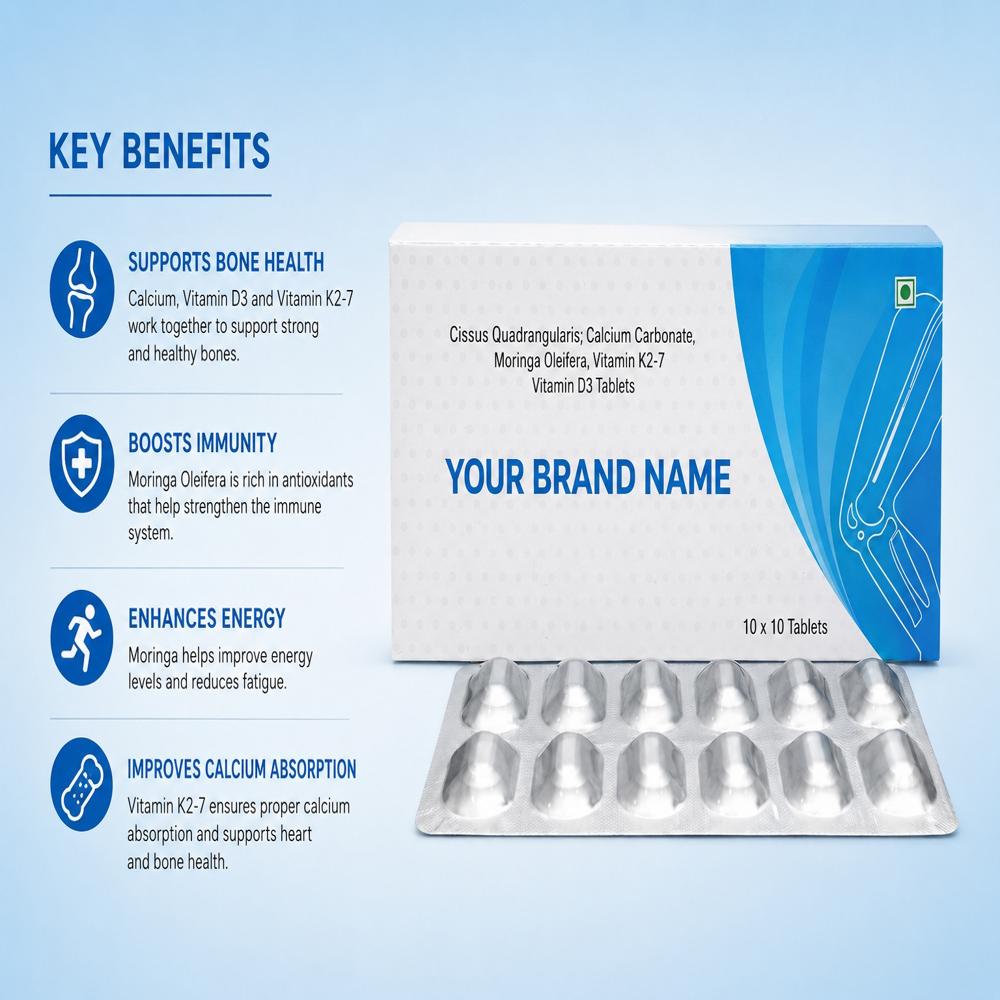 Cissus Quadrangularis, Calcium Carbonate, Moringa Oleifera, Vitamin K2 & Vitamin D3 Tablet
