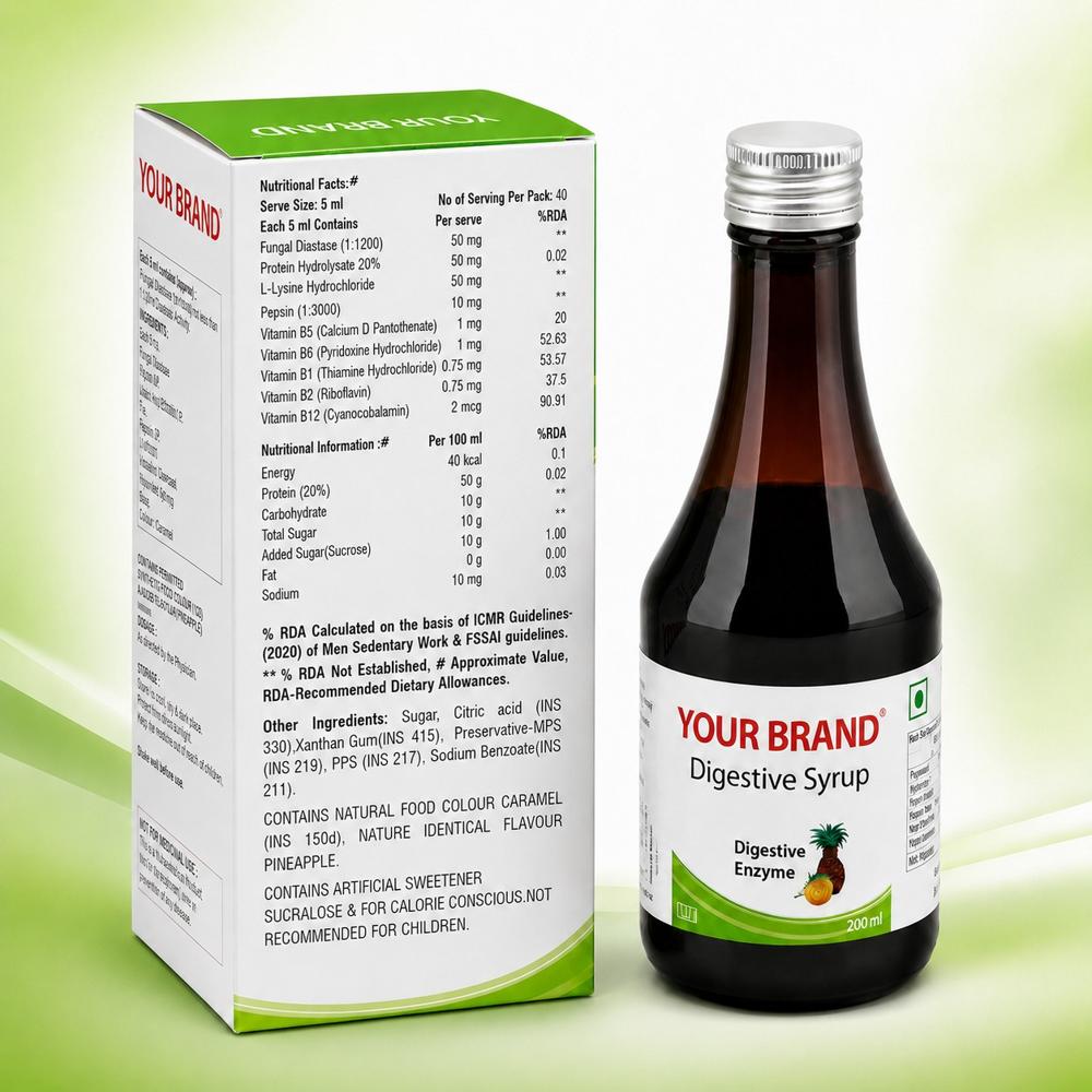 Digestive Enzyme Syrup - 200 Ml Liquid Formula | Enhances Digestion, Alleviates Digestive Disorders, Recommended Dosage As Per Doctor