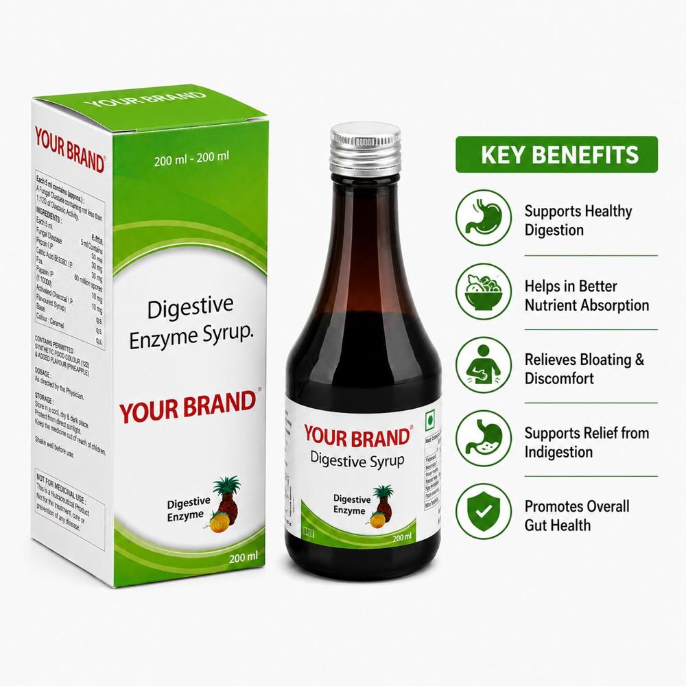 Digestive Enzyme Syrup - 200 Ml Liquid Formula | Enhances Digestion, Alleviates Digestive Disorders, Recommended Dosage As Per Doctor