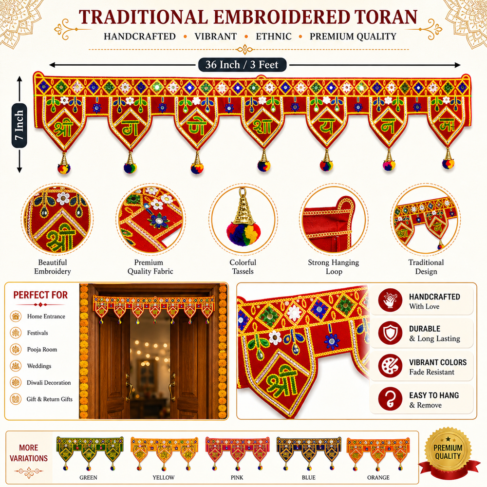 Krishna Handloom Attractive Decorative Main Door Hanging K 7 - Color: Red