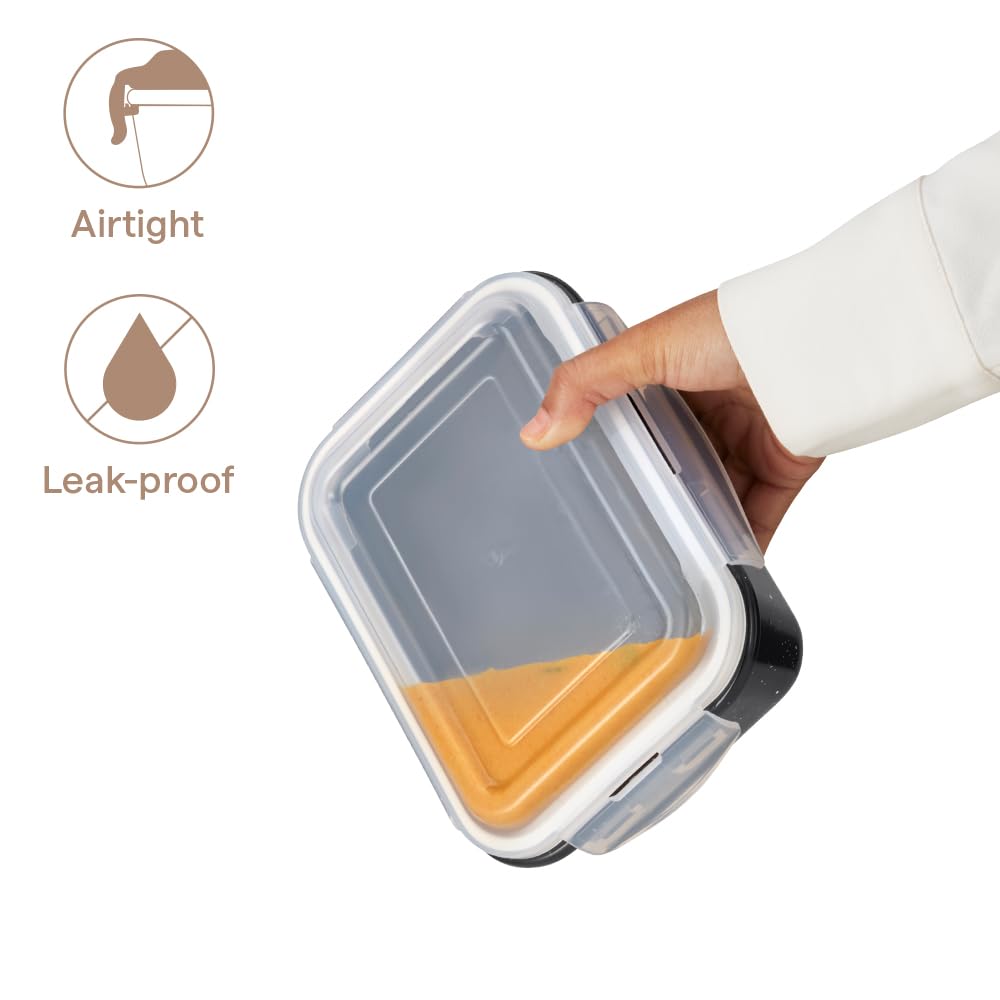 Borosil 1.52 L Pebble Black Food Storage Container with Air Tight Lid | Rectangle Shape Borosilicate Glass Organiser | Microwave & Dishwasher Safe | For Fridge, Kitchen Storage  BGFGBKNS0095