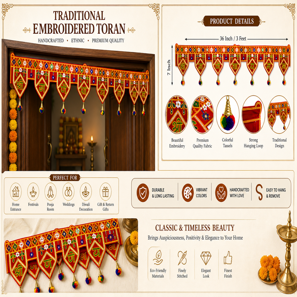 Krishna Handloom Stylish Decorative Main Gate Hanging K 10 - Color: Red