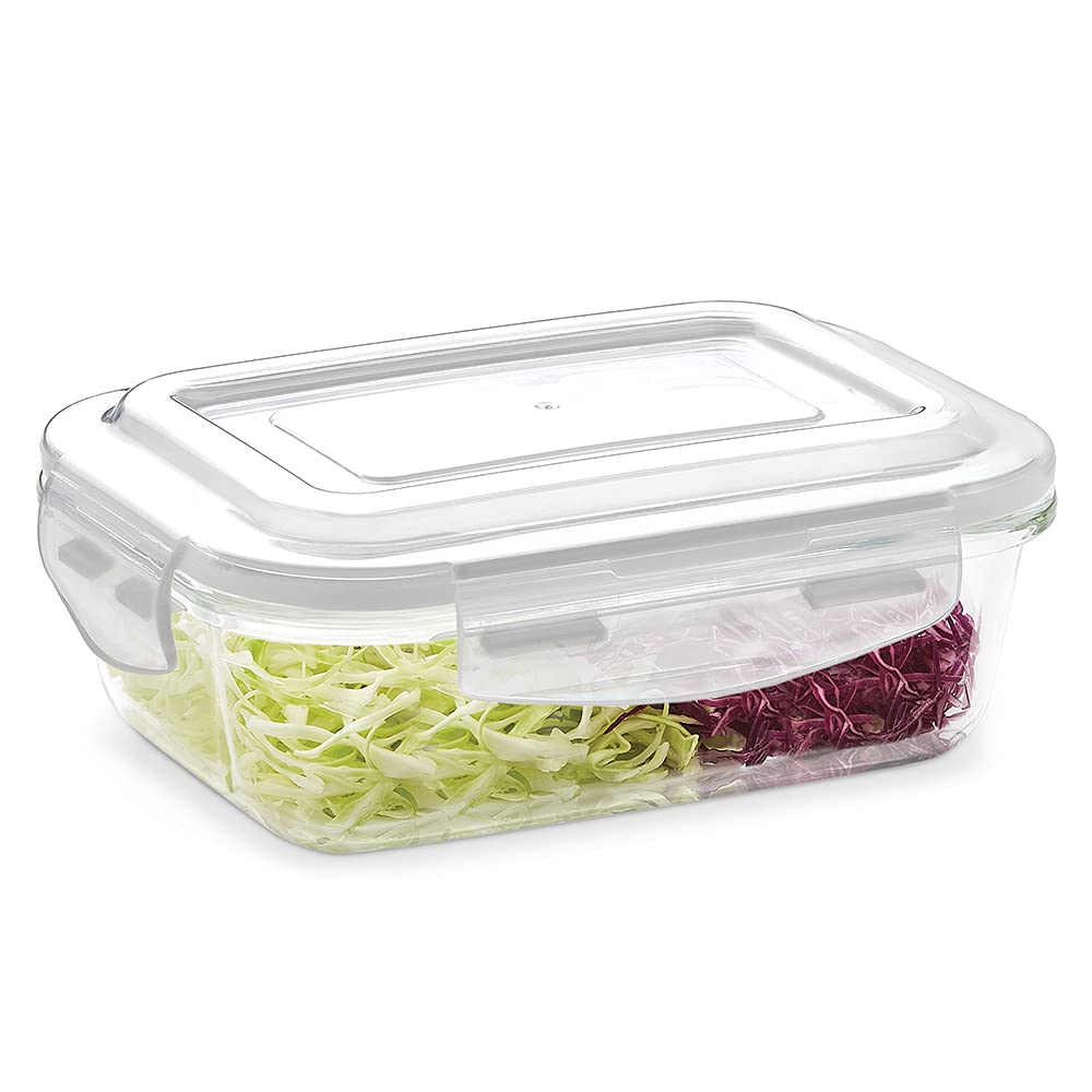 Borosil Klip N Store Glass Storage Container For Kitchen With Air-Tight Lid, Microwave & Oven Safe, Rectangle, 2 L, Clear BGFGBKNS0096