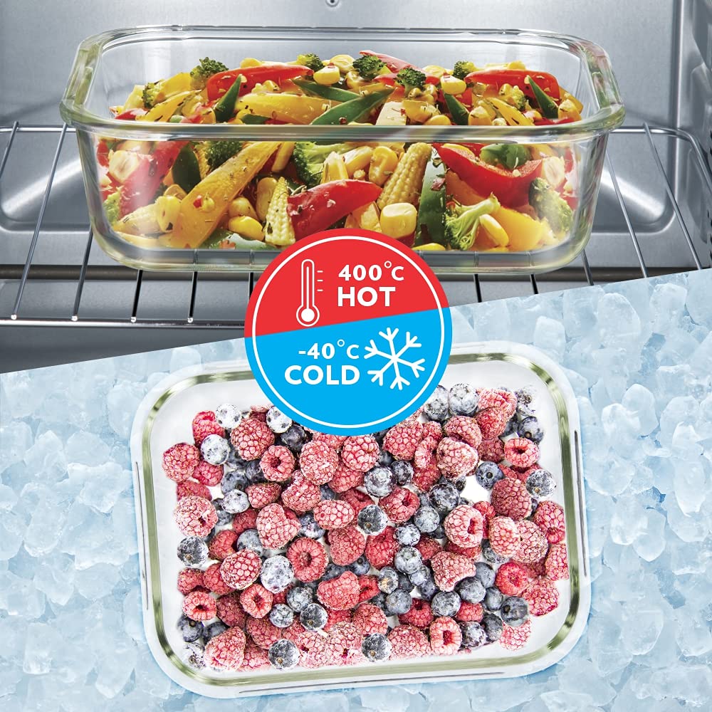 Borosil Klip N Store Glass Storage Container For Kitchen With Air-Tight Lid, Microwave & Oven Safe, Rectangle, 2 L, Clear BGFGBKNS0096