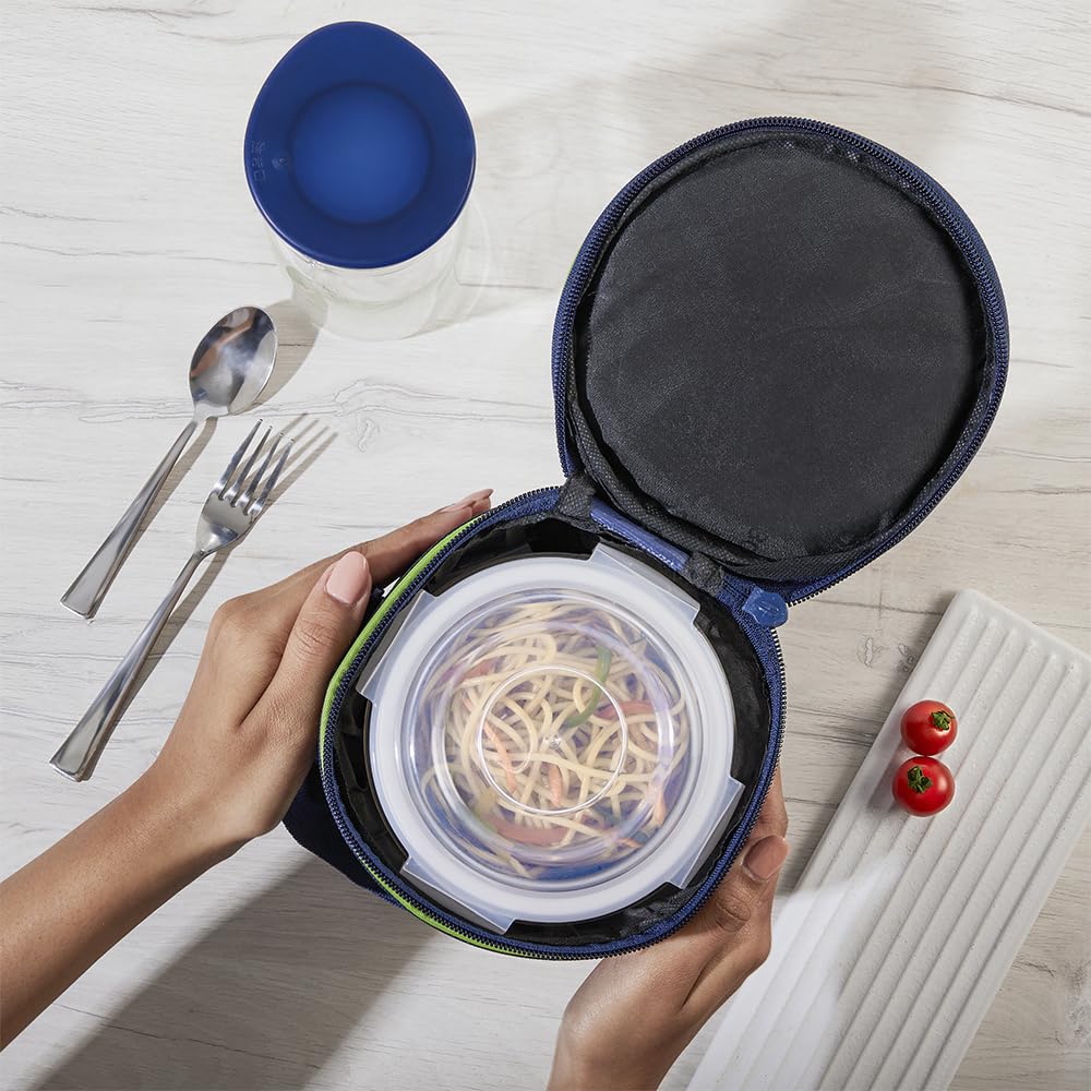 Borosil Klip n Store 400ml x 3 Round Container Lunchbox | Made in India Borosilicate Glass | Microwave & Dishwasher Safe | Tiffin for Office/School/College BGFGBTIF0158