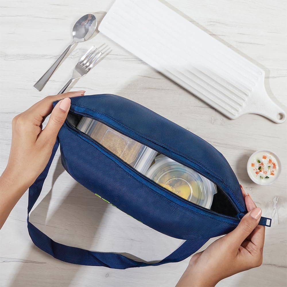 Borosil Klip n Store Daisy Lunchbox | 320ml x 2 Square + 240ml x 2 Round Container Set | Made in India Borosilicate Glass | Microwave & Dishwasher Safe | Tiffin for Office/School/College BGFGBTIF0164