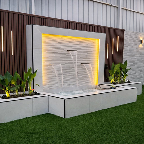 Cascade Fountain - Stainless Steel 304, 1.8m Height, Silver/blue | Adjustable Flow, Multi-color Led, Bluetooth Music, Overload Protection, Elcb, Above Ground Installation