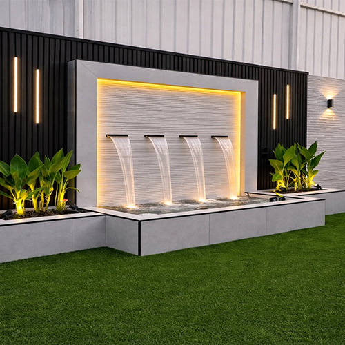 Cascade Fountain - Stainless Steel 304, 1.8m Height, Silver/blue | Adjustable Flow, Multi-color Led, Bluetooth Music, Overload Protection, Elcb, Above Ground Installation