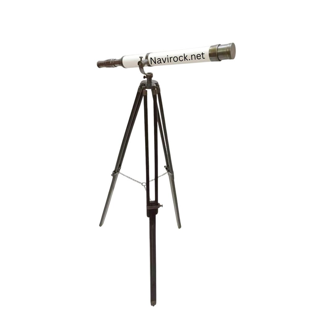 Antique Style Telescope White Leather Tube with Black Wooden Tripod