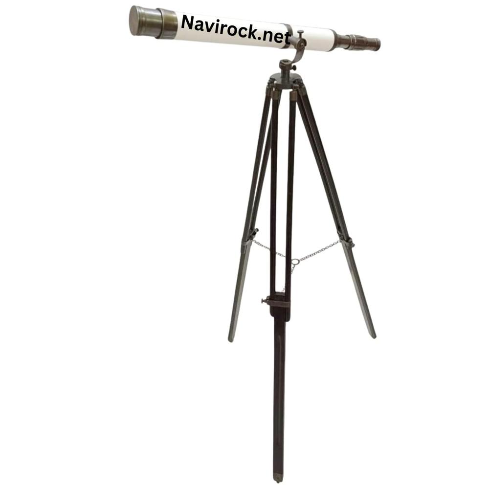Antique Style Telescope White Leather Tube with Black Wooden Tripod