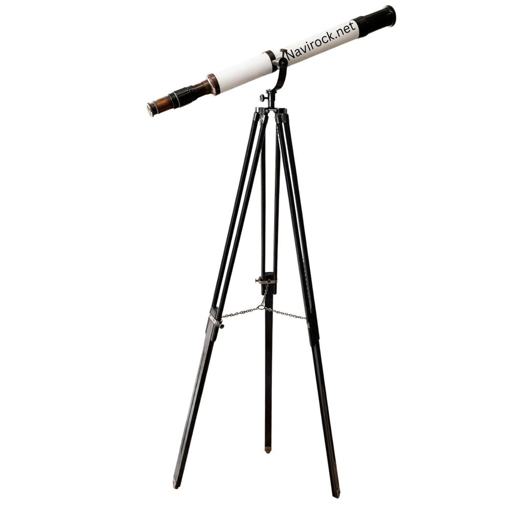 Antique Style Telescope White Leather Tube with Black Wooden Tripod