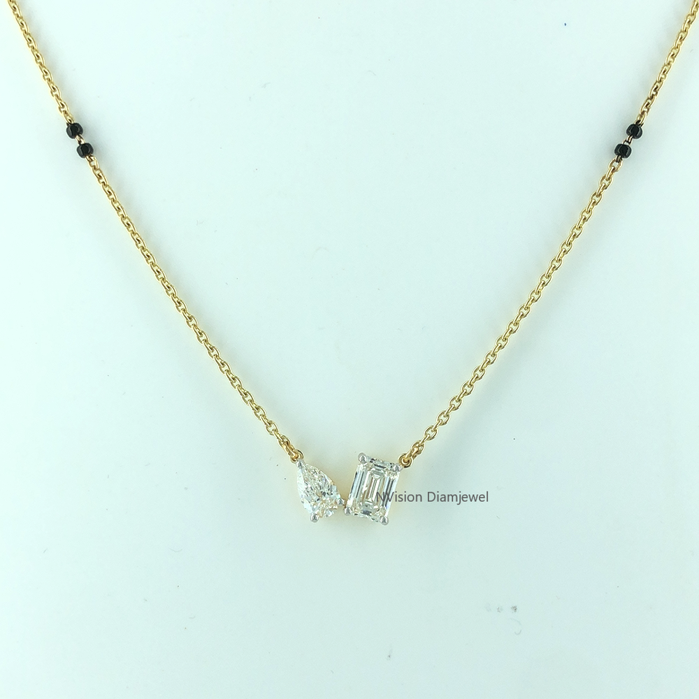 Minimal Solitaire Labgrown Diamond Toi Et Moi Mangalsutra for Modern Bride