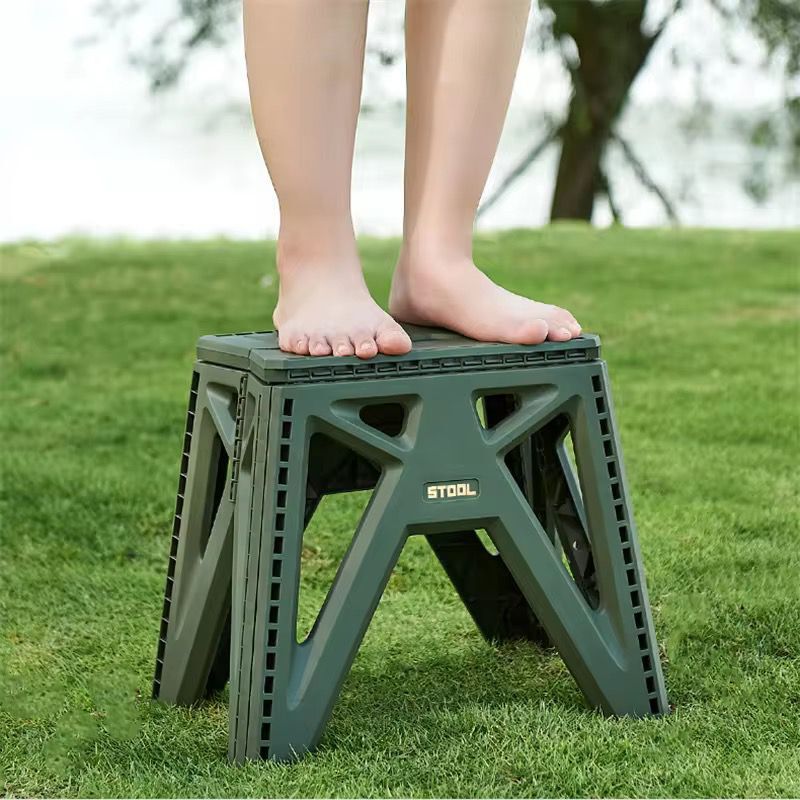 Portable Folding Stool - Eco-friendly Abs Plastic, 25x25x20 Cm, Black & Red | Twist & Lock, Adjustable Height, Lightweight, Anti-slip Base, Portable