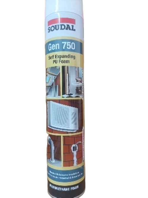 SOUDAL GEN 750 PU Foam Spray - Polyurethane, 750 ml, Champagne, Fast Curing, Thermal & Acoustic Insulation, Paintable