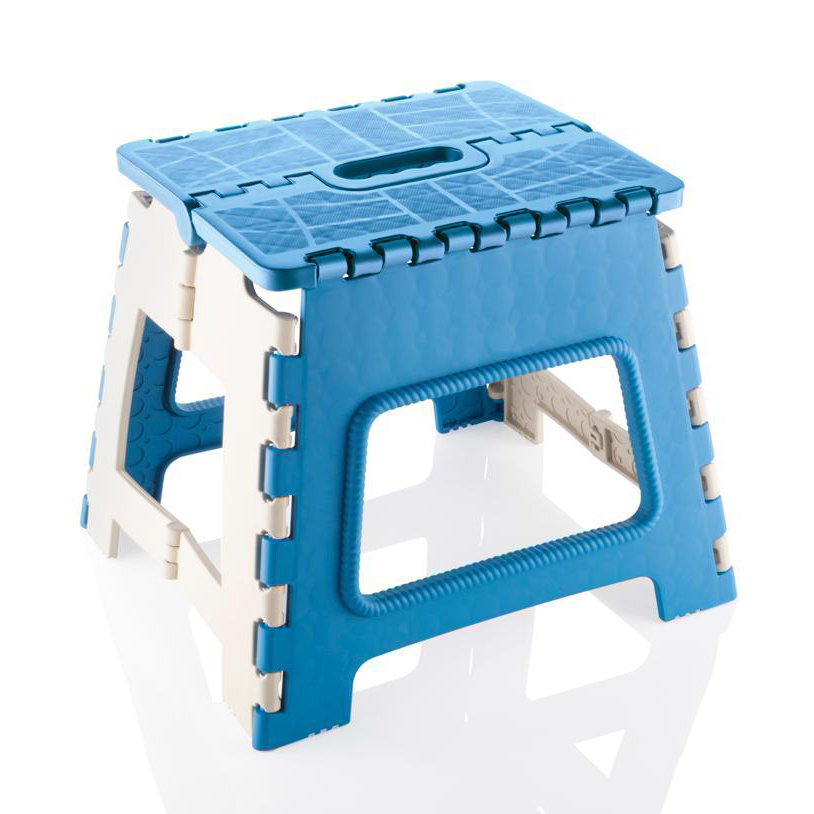 Sky Blue And Beige Plastic Folding Stool