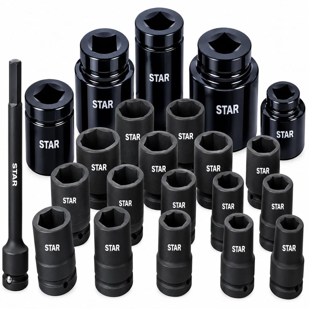 Impact Sockets Accessories - Alloy Steel 1/2 to 1 Inch Black | Phosphate Coated High Torque Resistance ANSI/ASME Compliant