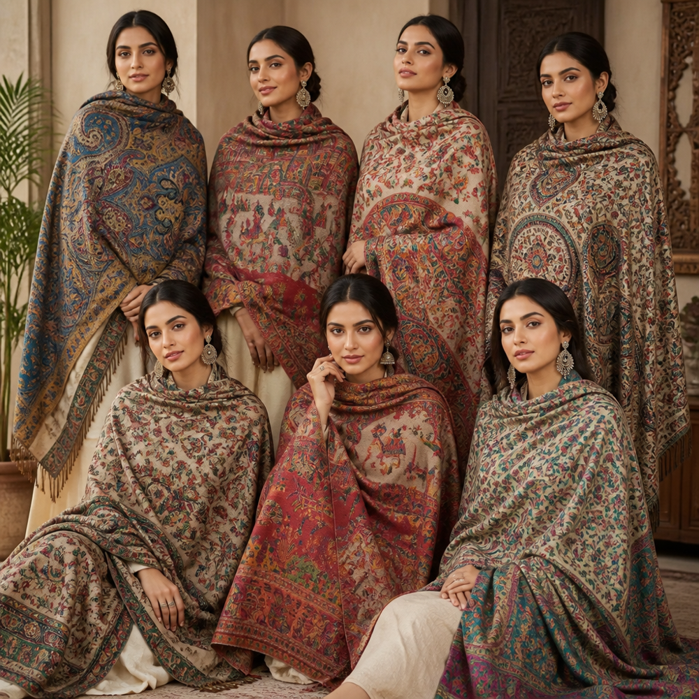 Fine wool shimmer woven kalamkari shawls 