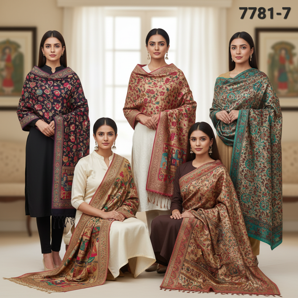 Fine wool shimmer woven kalamkari shawls 