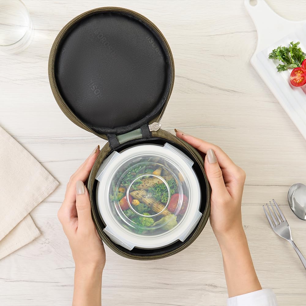 Borosil Eateasy Borosilicate Glass Lunchbox with Bag | 2 pc Round Container Set (400 ml Each) | Microwave & Dishwasher Safe, Leakproof | Tiffin for Office, School, College | Transparent, Vertical BGFGBTIF0005