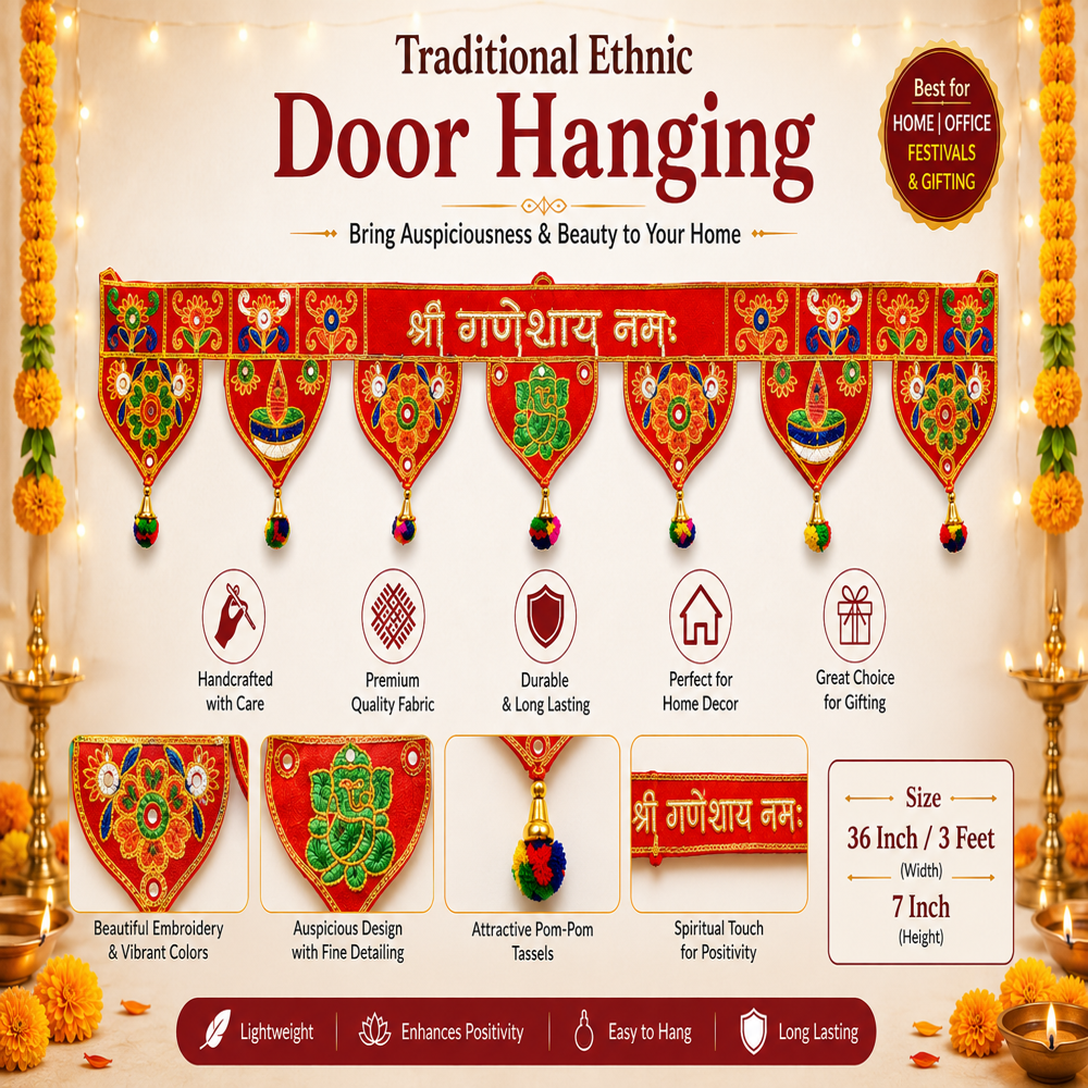 Krishna Handloom Premium Decorative Temple Door Hanging M 5 - Color: Red