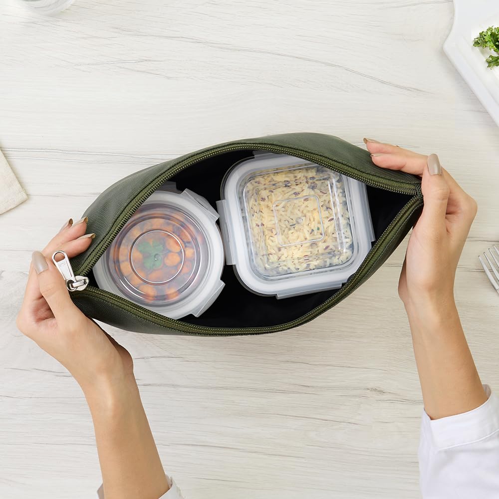 Borosil Eateasy Daisy Borosilicate Glass Lunchbox with Bag | Set of 4 (320ml x 2 Square + 240ml x 2 Round) | Microwave & Dishwasher Safe, Leakproof | Tiffin for Office, School BGFGBTIF0008