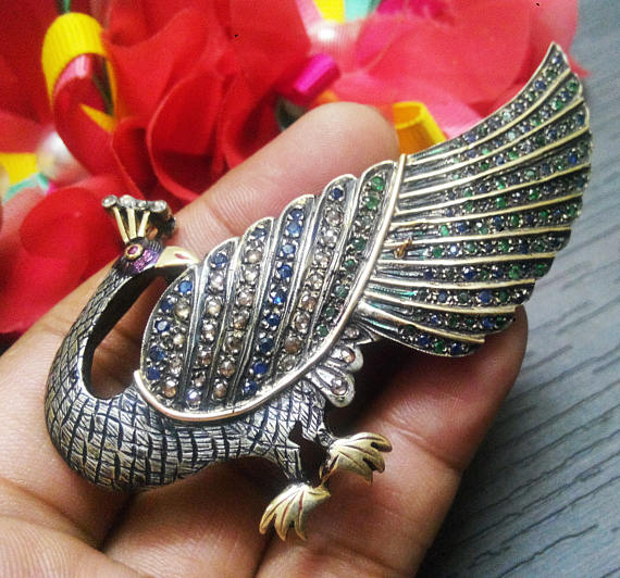 Real Diamonds Most Elegant Victorian Gold Silver Diamond Antique Pendant Cum Brooch