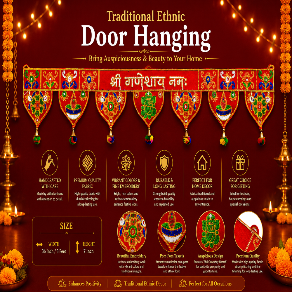 Krishna Handloom Traditional Shubh Labh Door Toran M 16 - Color: Red