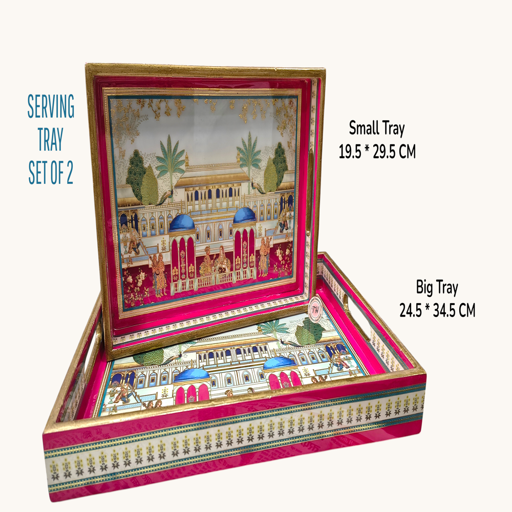 Wooden meena tray set of 2