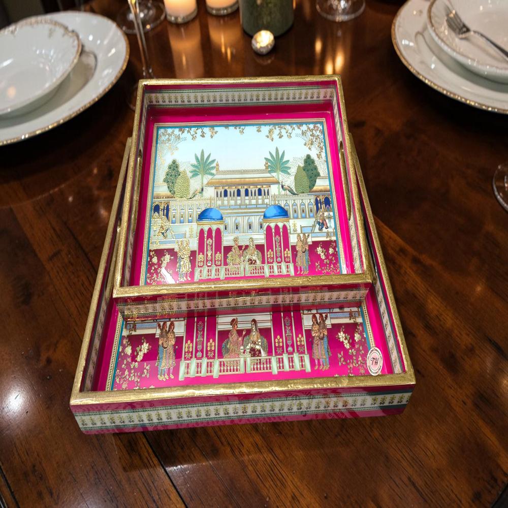 Wooden meena tray set of 2