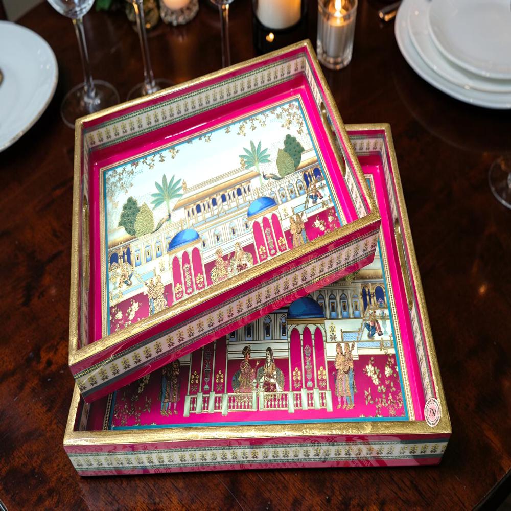 Wooden meena tray set of 2