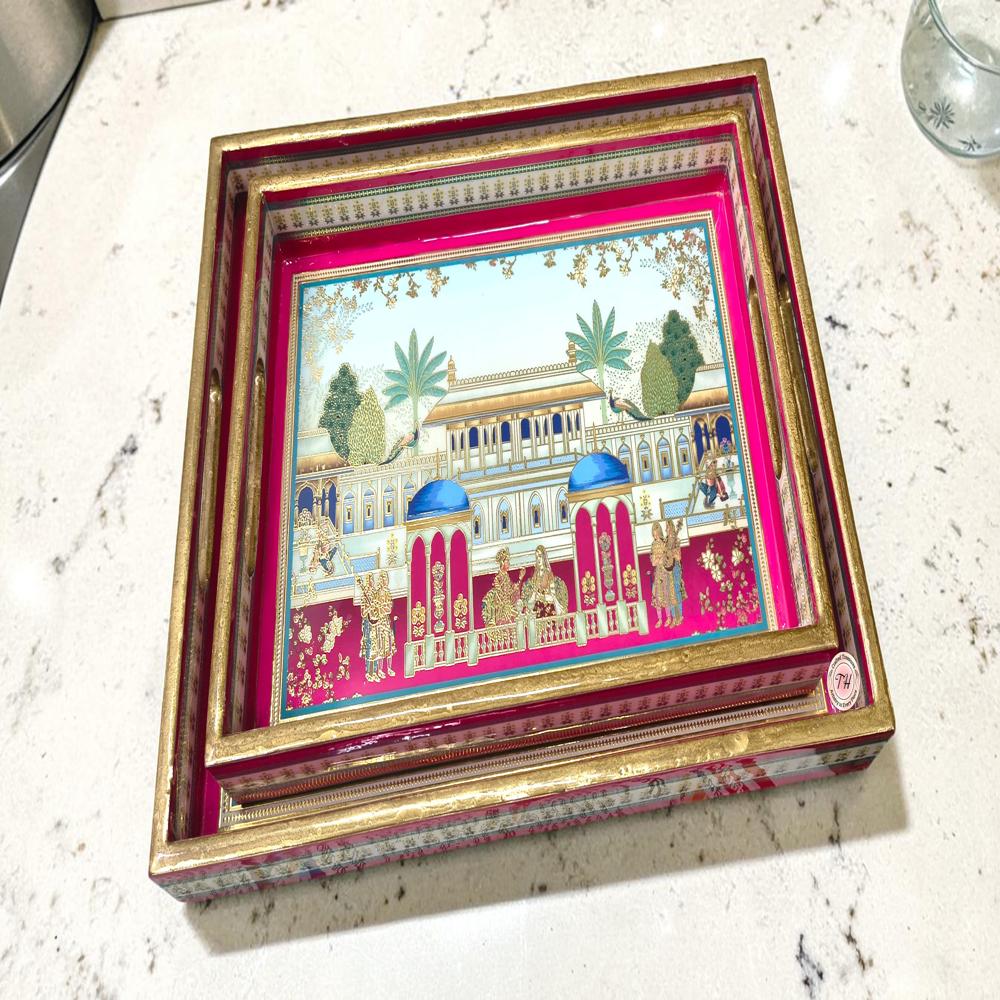 Wooden meena tray set of 2