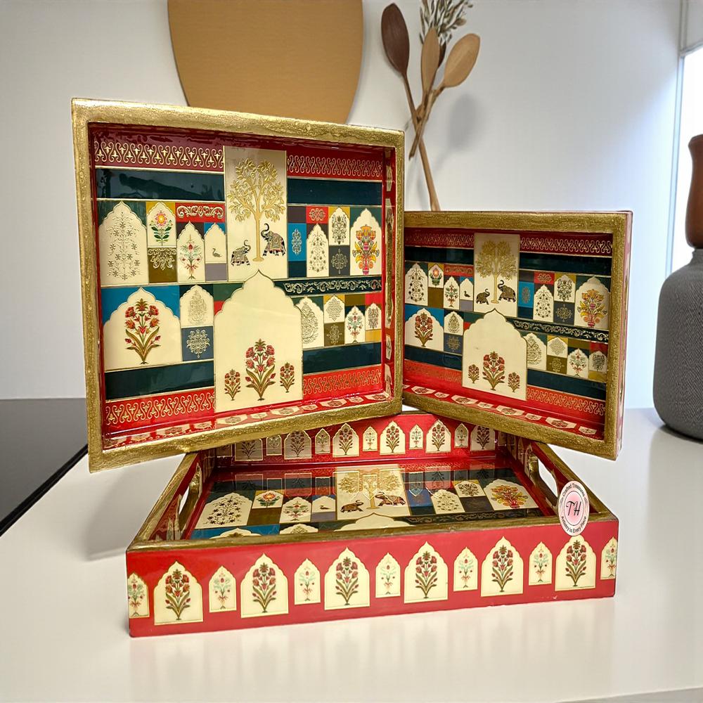 Wooden Meena Tray set of 3