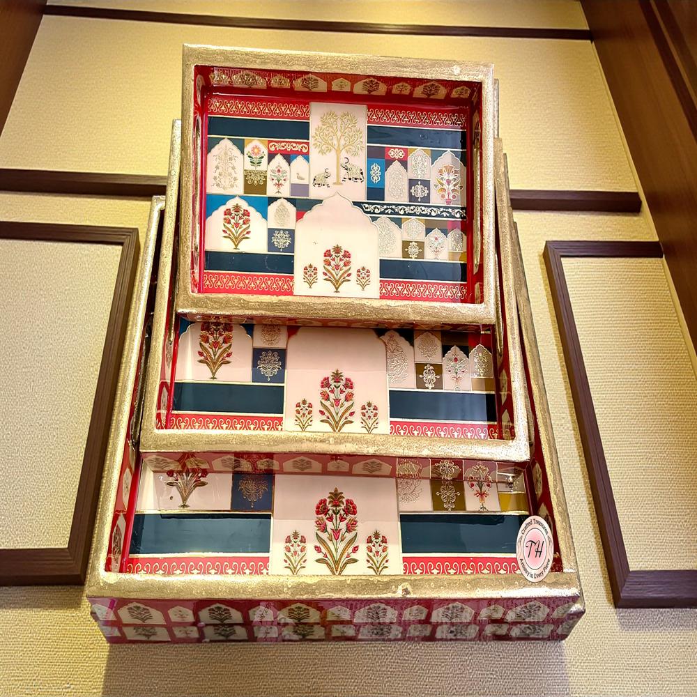Wooden Meena Tray set of 3