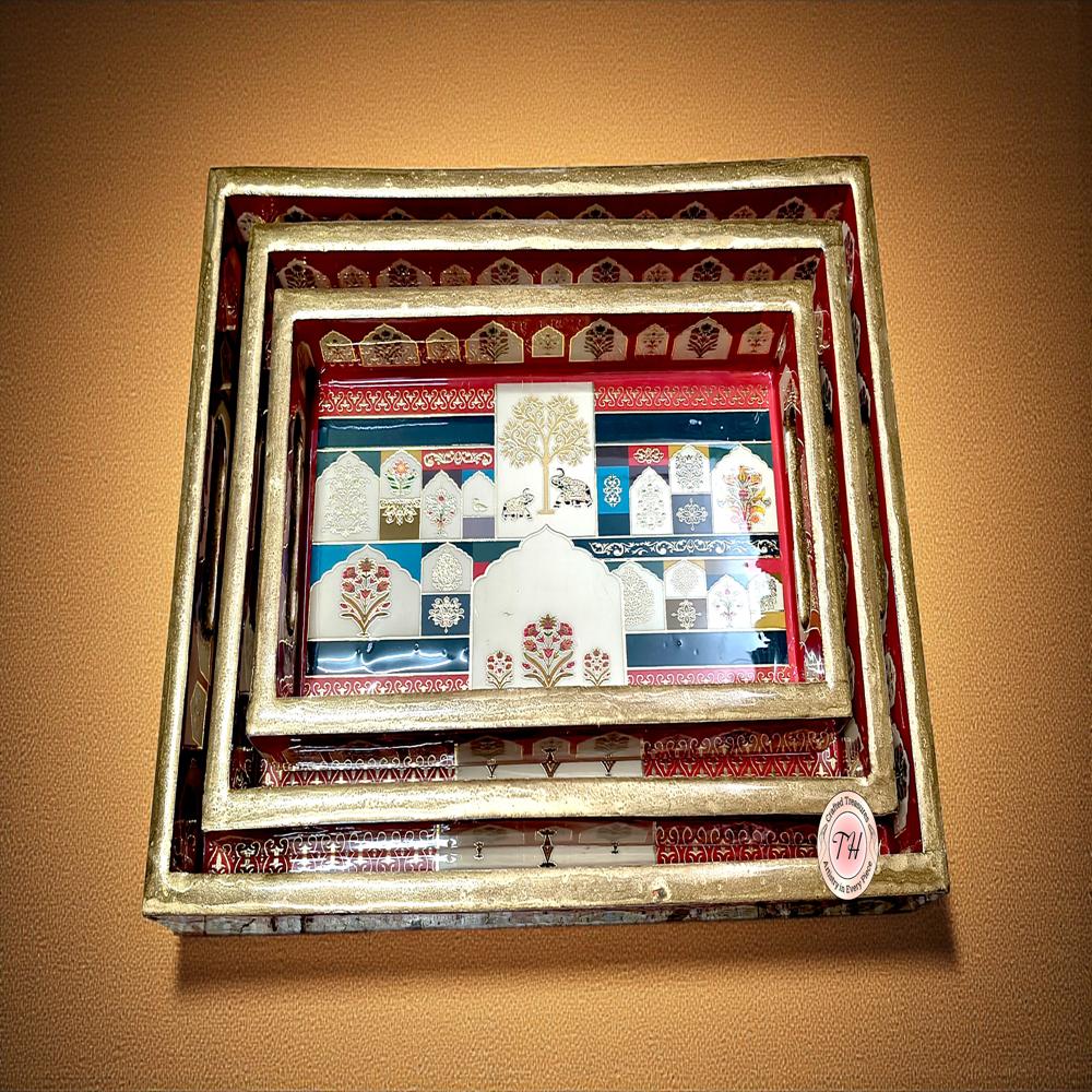 Wooden Meena Tray set of 3