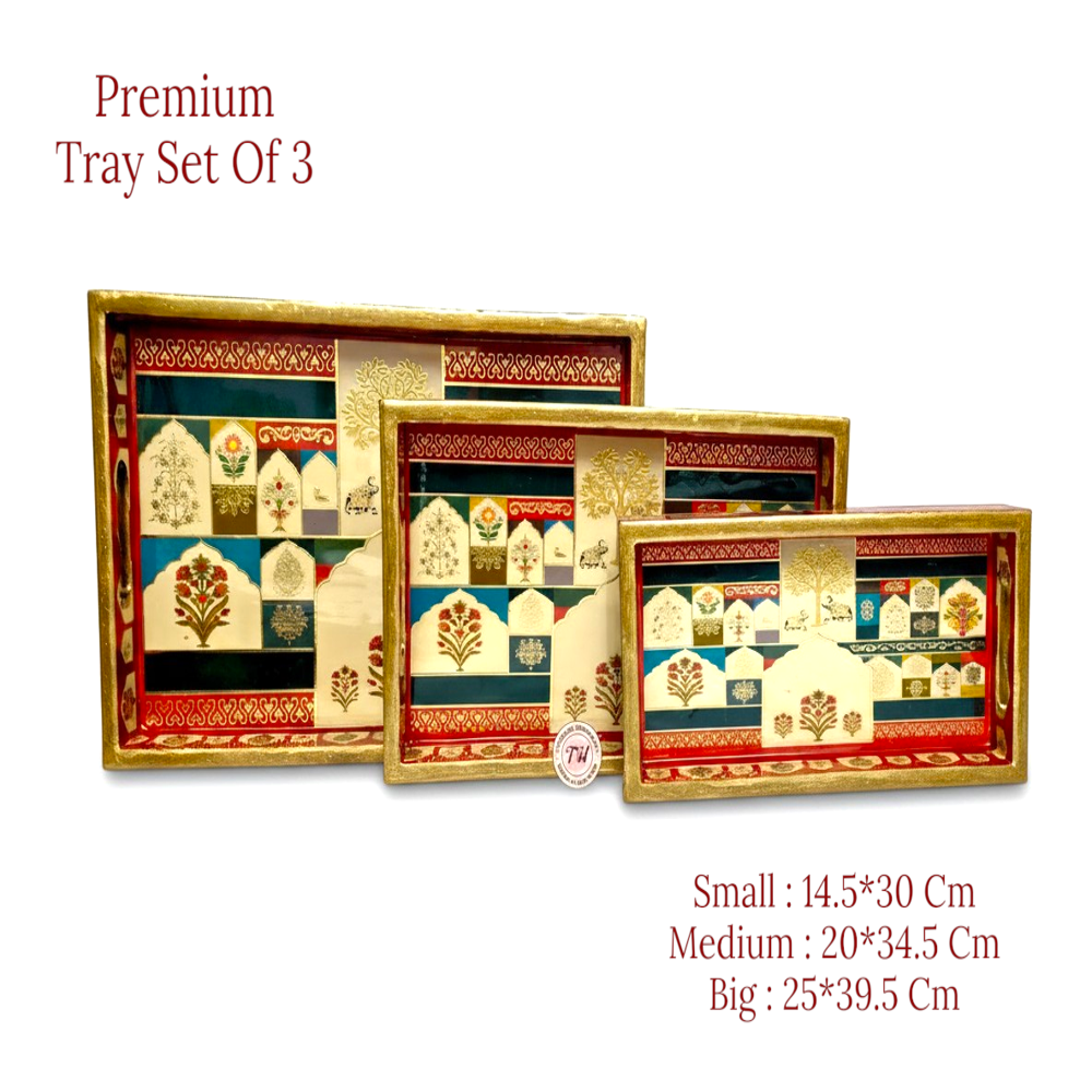 Wooden Meena Tray set of 3