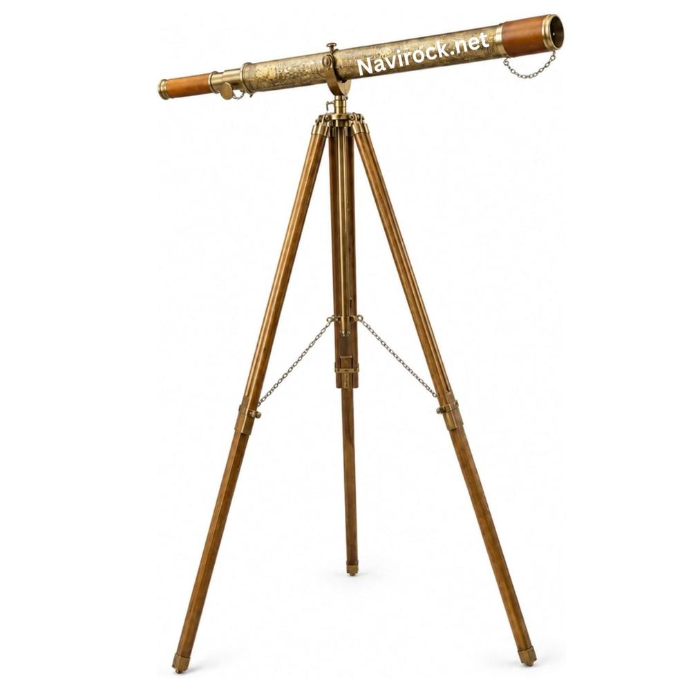 Antique Brass Navy Telescope  Handcrafted Leather Sheathed Spyglass with Adjustable Floor Standing Maritime Tripod, Home & Office Decor 64